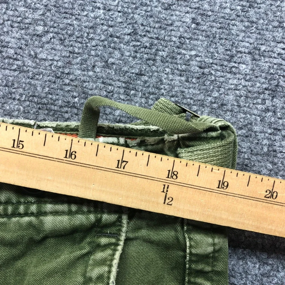Vintage Distressed Olive Green Cargo Pants Mens Wide Leg Multi Pocket 36x27